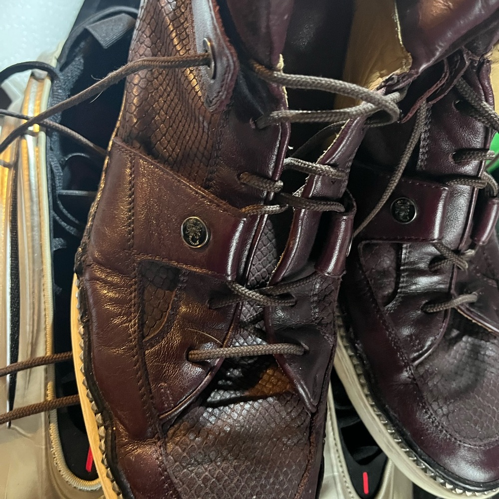 Jimmy Choo Men's Burgundy Leather Athletic Sneakers - Picture 4 of 4
